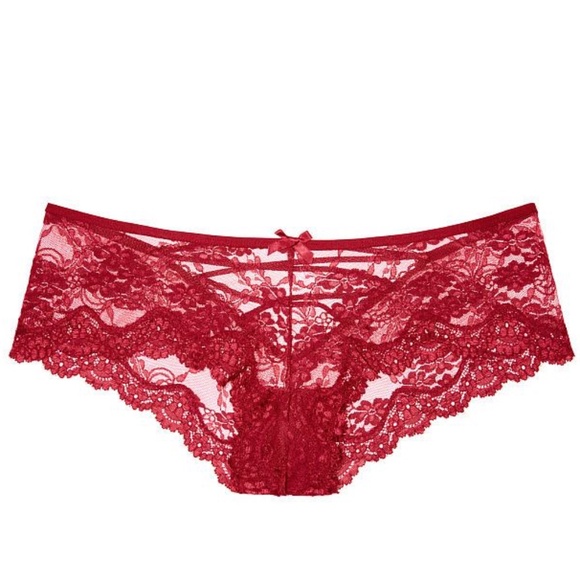 VICTORIA SECRET BURGUNDY STRAPPY LACE CHEEKY PANTY - Picture 1 of 1